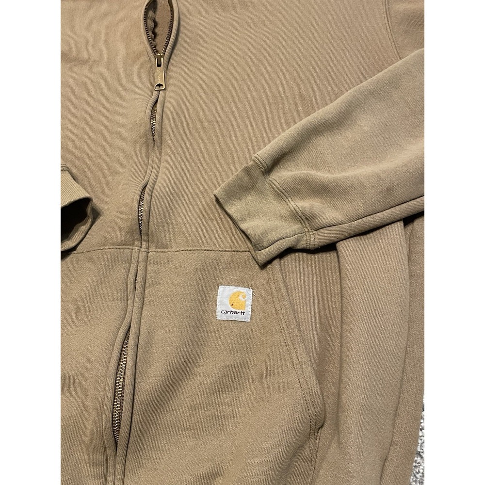 Carhartt full zip hooded sweatshirt Mens M Tan Brown Workwear Durable Rugged - Picture 3 of 7